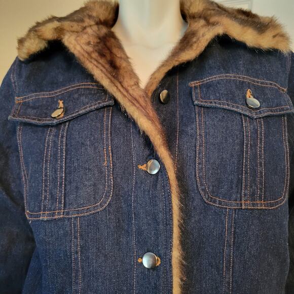 Fabulous Furs Denim Jeans Faux Fur Lined Jacket Button Women's Size L USA - Picture 2 of 8